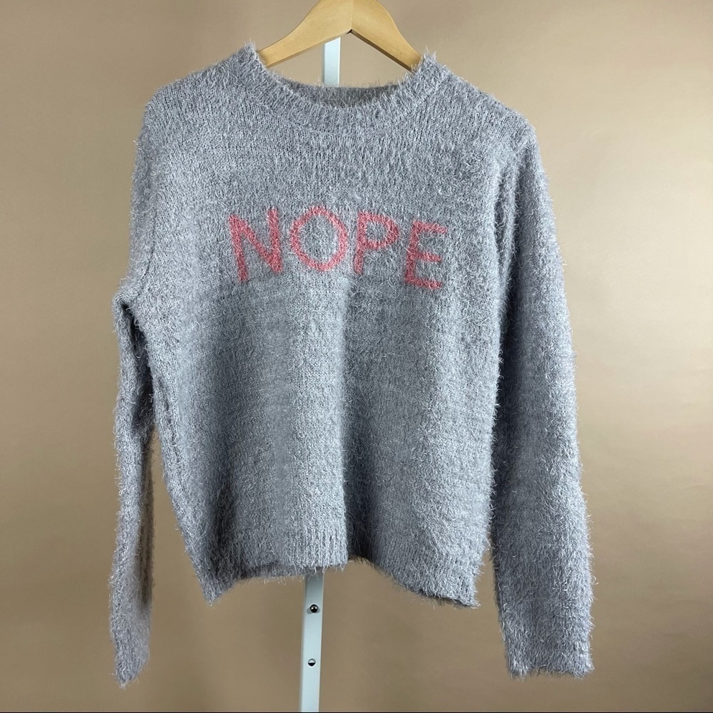 Thyme & Thread Size XL NOPE Graphic Eyelash Fuzzy Sweater Plush Soft Casual